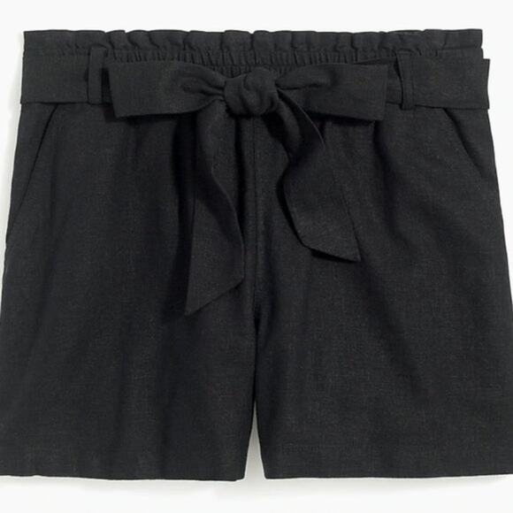 NWT J. Crew Factory Black Linen Blend Belted Shorts Sz XS Pockets Elastic Waist - Picture 1 of 6